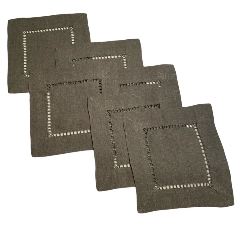 TOMMY BAHAMA Olive Green Linen Square Coasters Set of 6